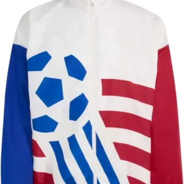 White Colorblock Track Jacket with Geometric Pattern