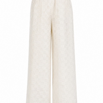 Off-White Wide-Leg Pleated Trousers with Textured Woven Pattern