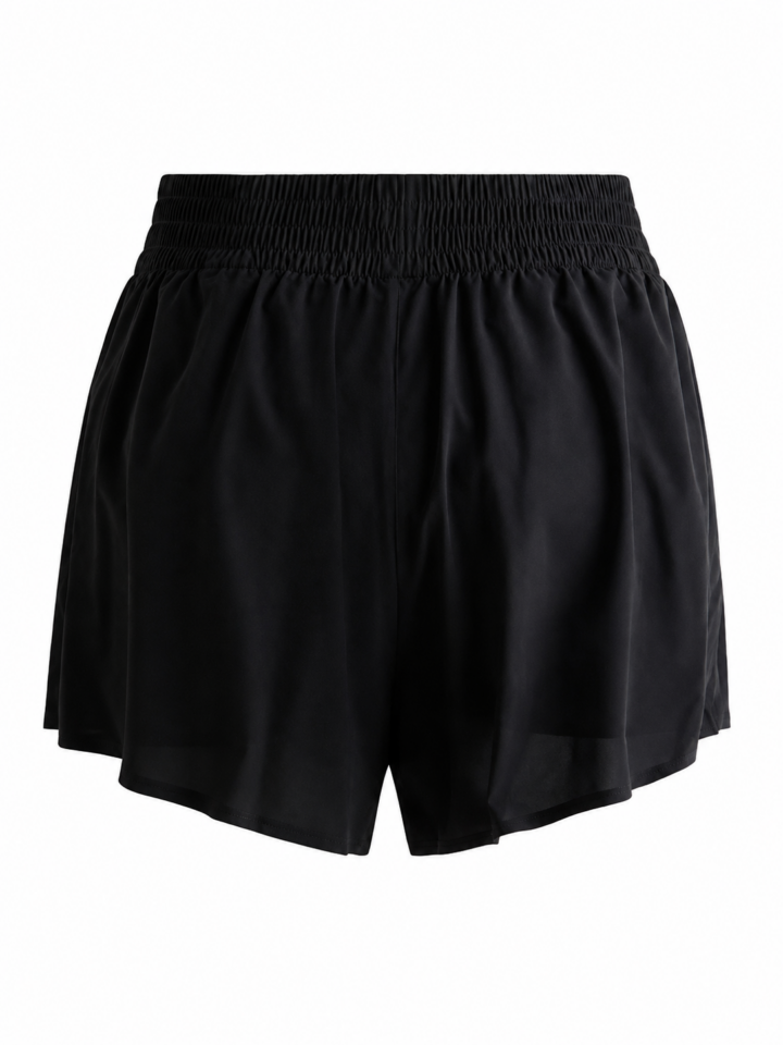 Black Relaxed Smocked Waistband Shorts with Slit Hem