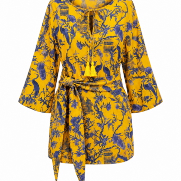 Yellow Floral Tunic Dress with Bell Sleeves