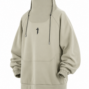 Beige Oversized Funnel Neck Pullover Hoodie