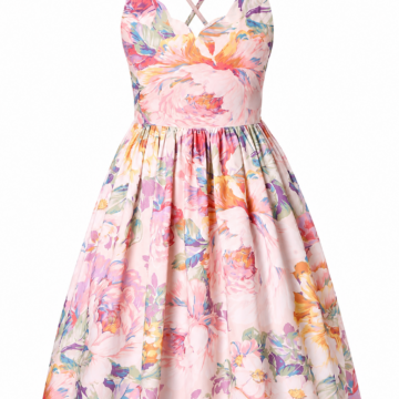 Pink Floral Print Sleeveless A-Line Mini Dress