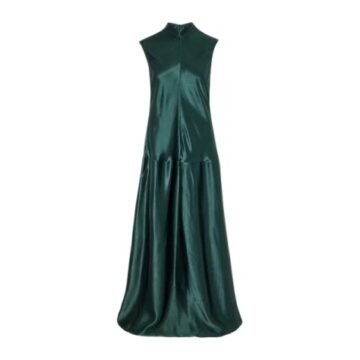 Dark Forest Green Sleeveless Pleated Maxi Dress
