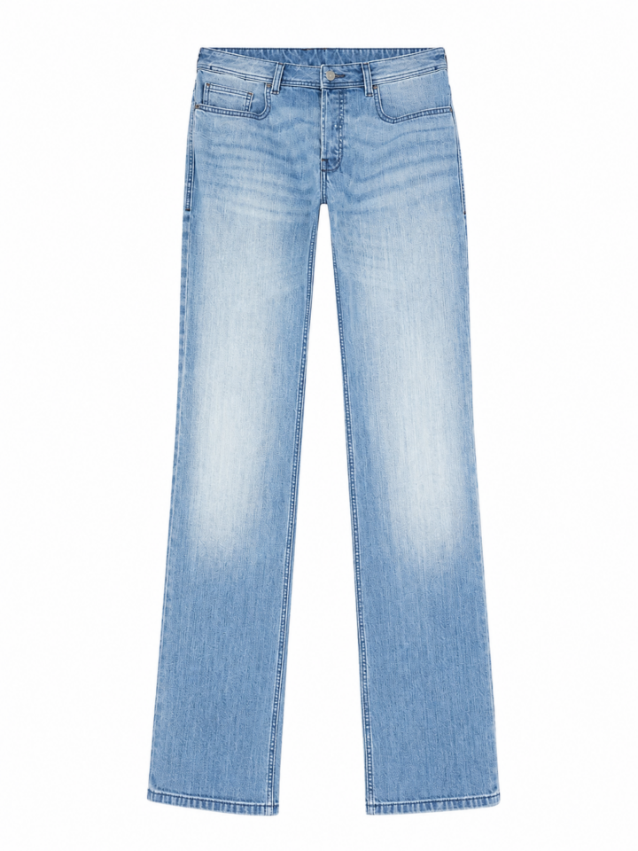 Light Wash High-Rise Straight-Leg Laser-Faded Jeans