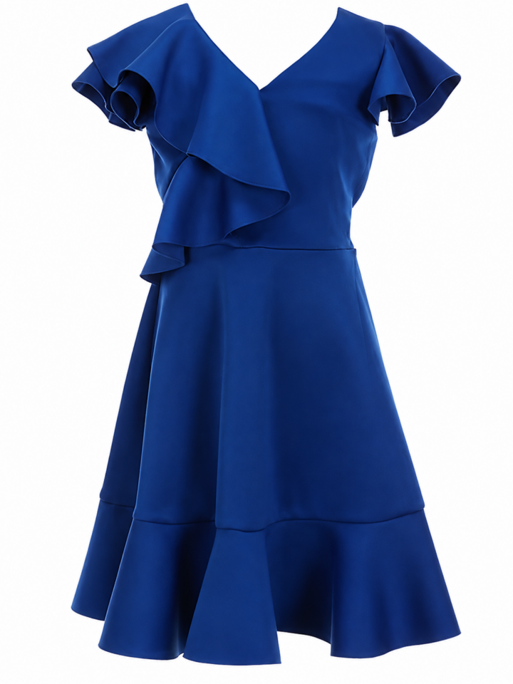 Royal Blue Flutter Sleeve V-Neck Flared Dress