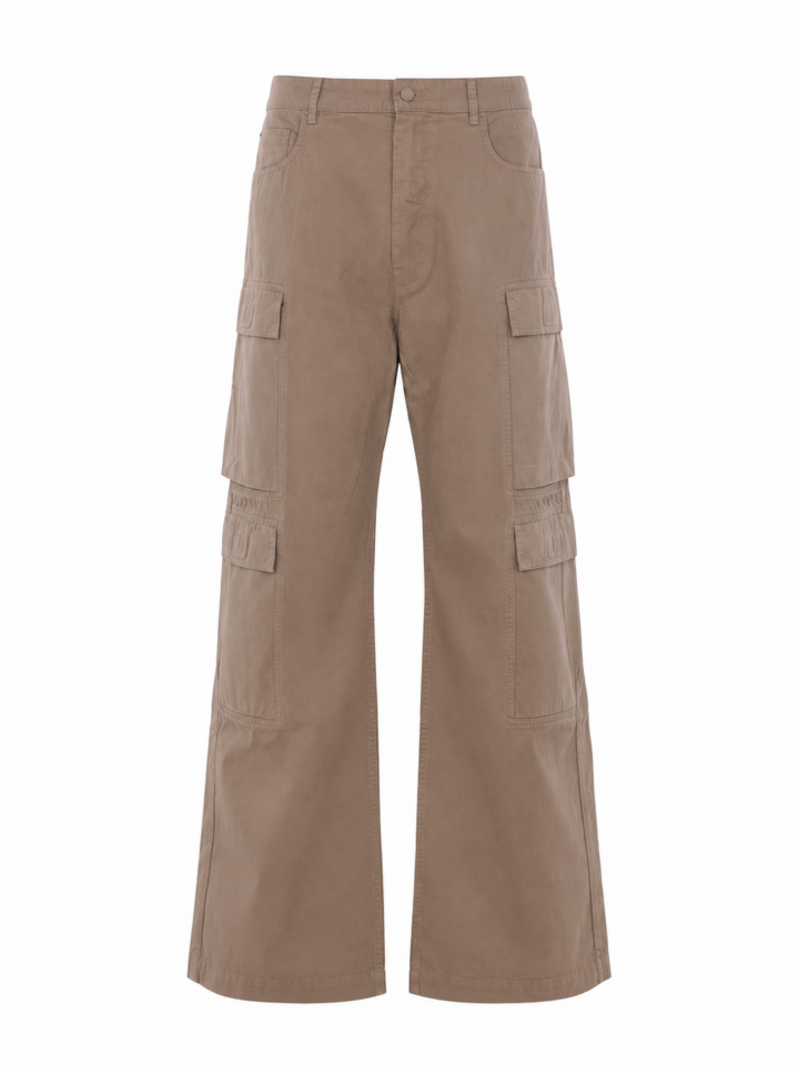 Taupe Wide-Leg High-Rise Cargo Pants
