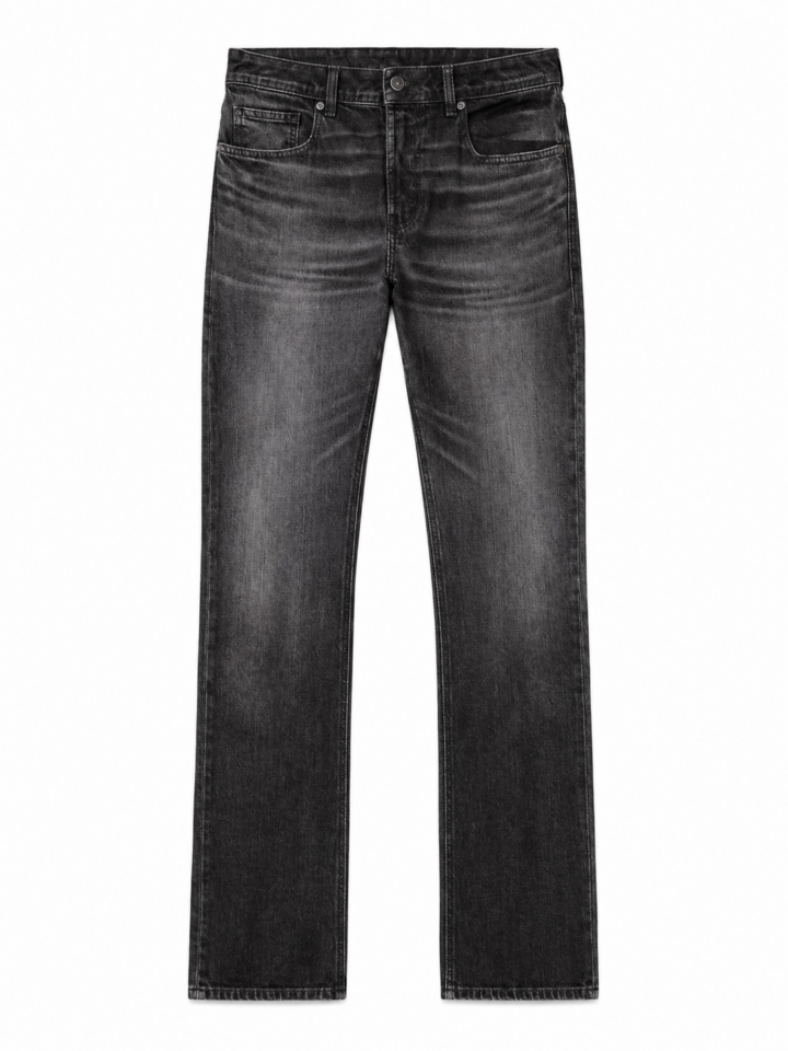 Black Washed Straight-Leg Jeans with Heavy Fading