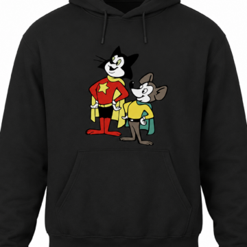 Black Relaxed Pullover Hoodie with Cartoon Graphic