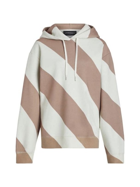 Cream and Pink Stripe Oversized Hooded Sweatshirt